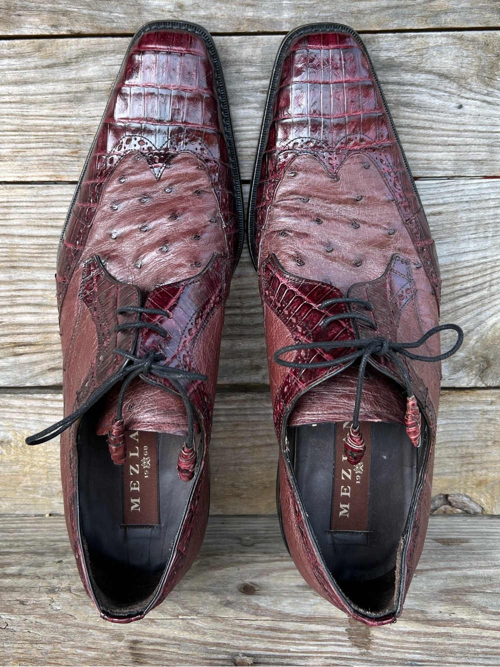 Mezlan Genuine Crocodile Luxury Derby Shoes Burgundy A64065 Men’s 10.5 M RARE - Picture 2 of 16
